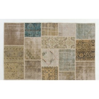 Handmade Patchwork Rug in Muted Colors, Traditional Turkish Oushak Wool Carpet for Country Homes, Rustic and Modern Interiors Handmade Patchwork Rug in Muted Colors, Traditional Turkish Oushak Wool Carpet for Country Homes, Rustic and Modern Interiors
