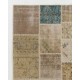 Traditional Hand-Knotted Wool Patchwork Rug | Vintage Muted Earth Tone Turkish Carpet