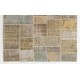 Handmade Patchwork Rug in Muted Colors, Traditional Turkish Oushak Wool Carpet for Country Homes, Rustic and Modern Interiors