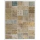 Handmade Patchwork Rug in Muted Colors, Traditional Turkish Oushak Wool Carpet for Country Homes, Rustic and Modern Interiors