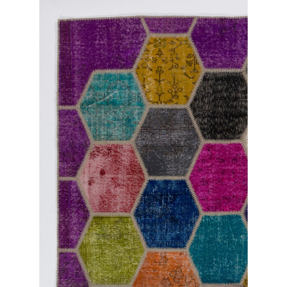 Vibrant Colorful Turkish Overdyed Patchwork Rug | Hand-Knotted Wool Carpet for Modern Living Room Vibrant Colorful Turkish Overdyed Patchwork Rug | Hand-Knotted Wool Carpet for Modern Living Room