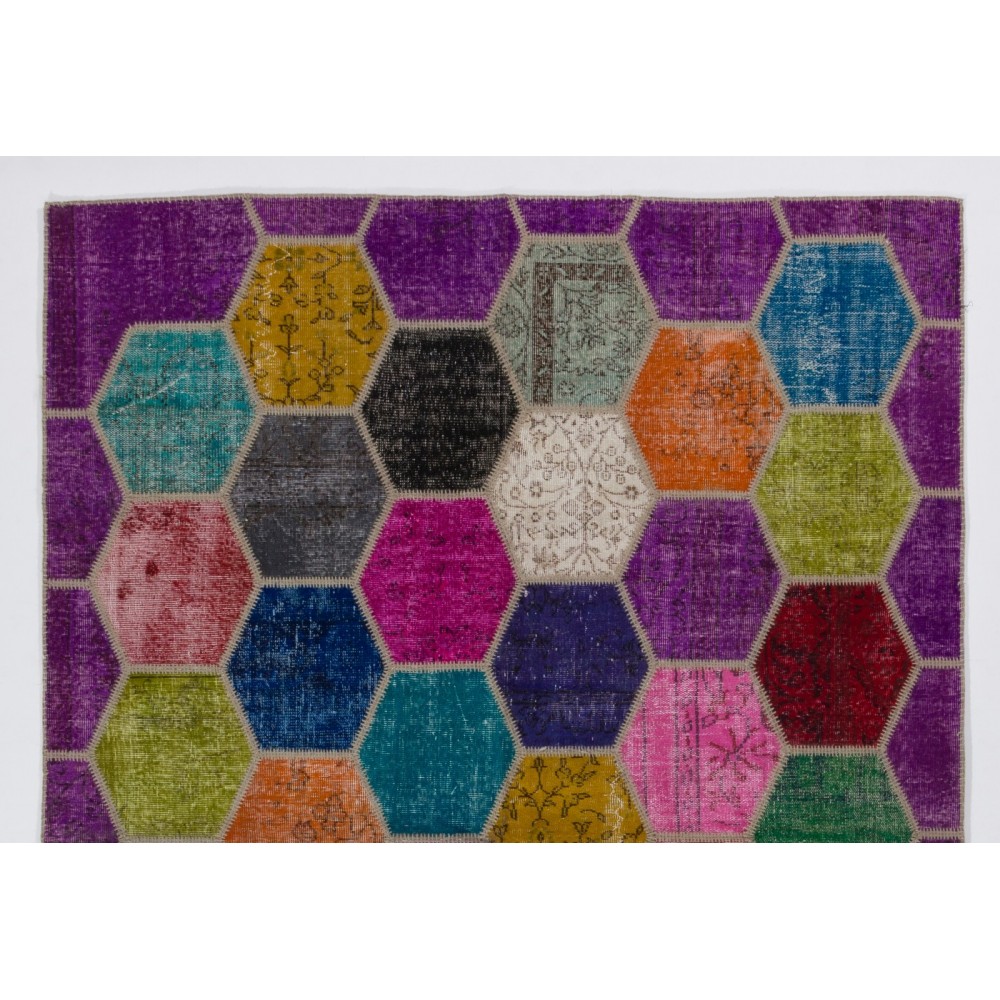 Vibrant Color Handmade Patchwork Carpet. Modern Look Multicolor Wool Area Rug