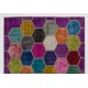 Vibrant Color Handmade Patchwork Carpet. Modern Look Multicolor Wool Area Rug. Home Decoration Floor Covering