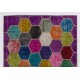 Vibrant Color Handmade Patchwork Carpet. Modern Look Multicolor Wool Area Rug