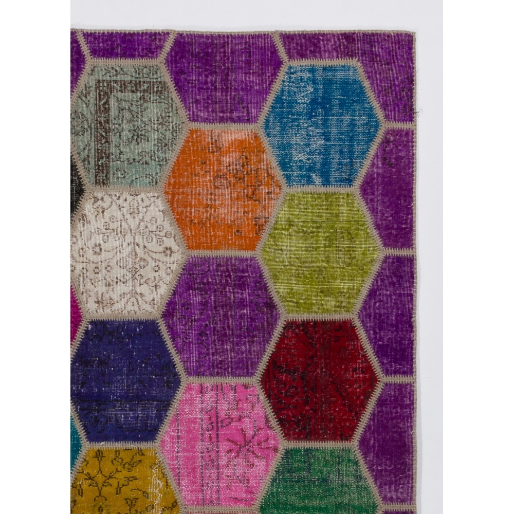 Vibrant Colorful Turkish Overdyed Patchwork Rug | Hand-Knotted Wool Carpet for Modern Living Room Vibrant Colorful Turkish Overdyed Patchwork Rug | Hand-Knotted Wool Carpet for Modern Living Room