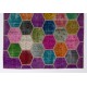 Vibrant Color Handmade Patchwork Carpet. Modern Look Multicolor Wool Area Rug. Home Decoration Floor Covering