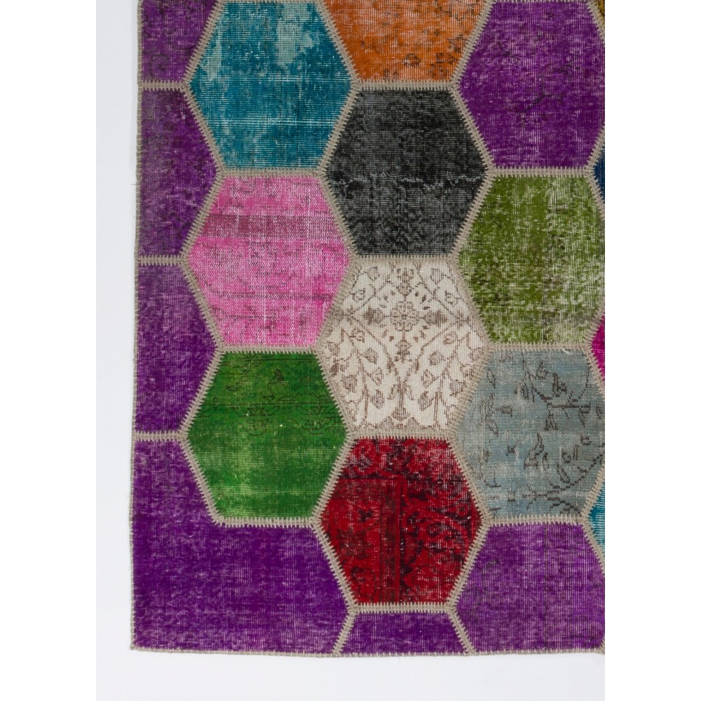Vibrant Colorful Turkish Overdyed Patchwork Rug | Hand-Knotted Wool Carpet for Modern Living Room Vibrant Colorful Turkish Overdyed Patchwork Rug | Hand-Knotted Wool Carpet for Modern Living Room