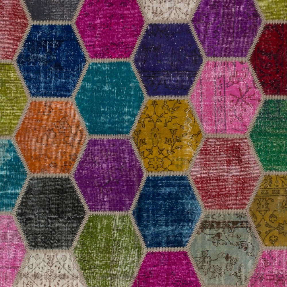 Vibrant Colorful Turkish Overdyed Patchwork Rug | Hand-Knotted Wool Carpet for Modern Living Room Vibrant Colorful Turkish Overdyed Patchwork Rug | Hand-Knotted Wool Carpet for Modern Living Room