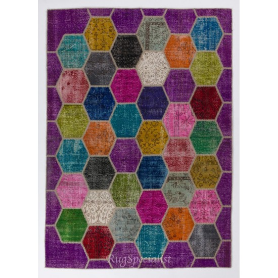 Vibrant Color Handmade Patchwork Carpet. Modern Look Multicolor Wool Area Rug. Home Decoration Floor Covering
