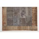 Vintage Patchwork Rug. Handmade Turkish Carpet. Modern Home and Office Decor Bordered Floor Rug