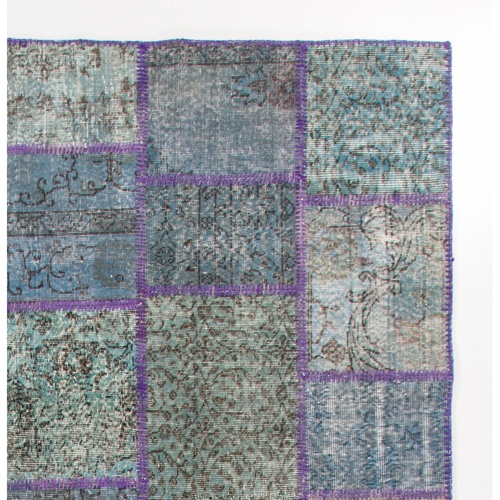 Contemporary Handmade Turkish Patchwork Rug in Shades of Blue | Modern Hand-knotted Wool Carpet Contemporary Handmade Turkish Patchwork Rug in Shades of Blue | Modern Hand-knotted Wool Carpet