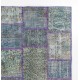 Contemporary Handmade Turkish Patchwork Rug in Shades of Blue | Modern Hand-knotted Wool Carpet Contemporary Handmade Turkish Patchwork Rug in Shades of Blue | Modern Hand-knotted Wool Carpet