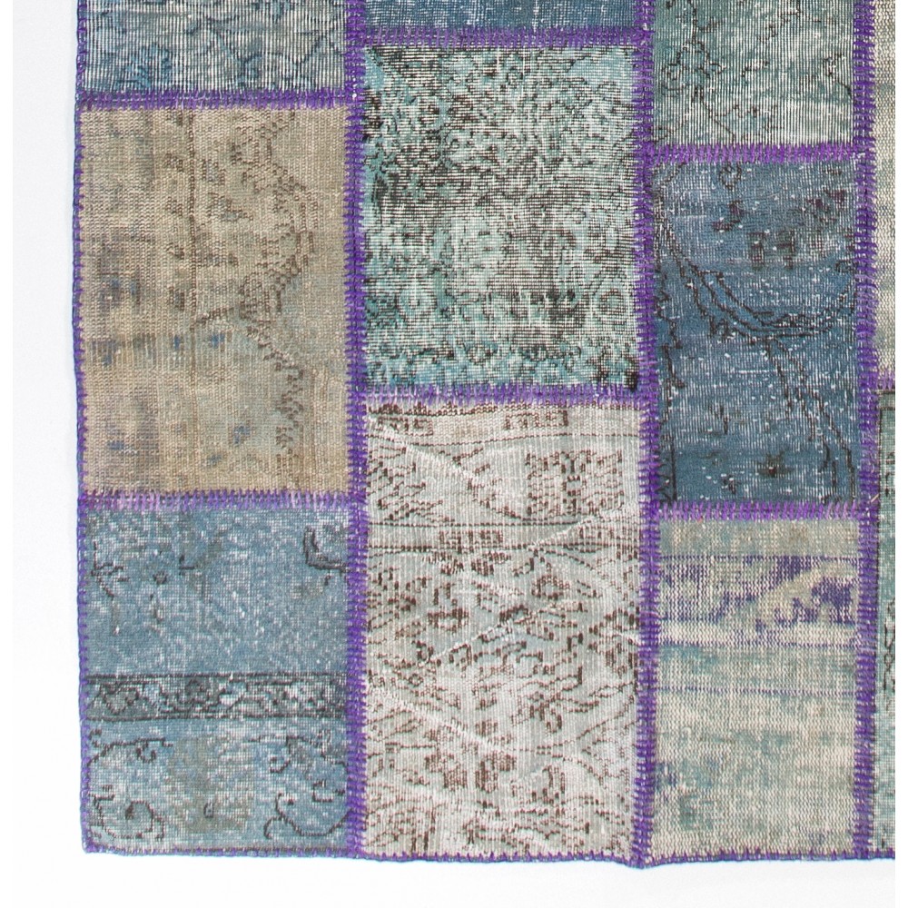 Contemporary Handmade Turkish Patchwork Rug in Shades of Blue | Modern Hand-knotted Wool Carpet Contemporary Handmade Turkish Patchwork Rug in Shades of Blue | Modern Hand-knotted Wool Carpet