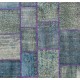 Contemporary Handmade Turkish Patchwork Rug in Shades of Blue, Modern Hand-knotted Wool Carpet