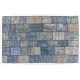 Contemporary Handmade Turkish Patchwork Rug in Shades of Blue, Modern Hand-knotted Wool Carpet
