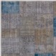Vintage Blue and Gray Patchwork Rug | Hand-Knotted Overdyed Turkish Wool Carpet for Living Room and Bedroom Vintage Blue and Gray Patchwork Rug | Hand-Knotted Overdyed Turkish Wool Carpet for Living Room and Bedroom