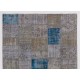 Handmade Blue Patchwork Rug Made from Over-Dyed Vintage Carpets, CUSTOM OPTIONS Av.