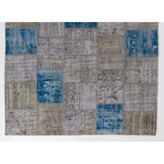 Handmade Blue Patchwork Rug Made from Over-Dyed Vintage Carpets, CUSTOM OPTIONS Av. Handmade Blue Patchwork Rug Made from Over-Dyed Vintage Carpets, CUSTOM OPTIONS Av.