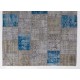 Handmade Blue Patchwork Rug Made from Over-Dyed Vintage Carpets, CUSTOM OPTIONS Av.