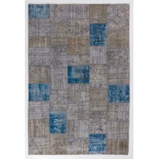 Handmade Blue Patchwork Rug Made from Over-Dyed Vintage Carpets, CUSTOM OPTIONS Av.
