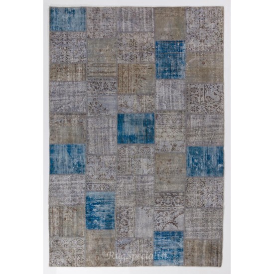 Handmade Blue Patchwork Rug Made from Over-Dyed Vintage Carpets, CUSTOM OPTIONS Av. Handmade Blue Patchwork Rug Made from Over-Dyed Vintage Carpets, CUSTOM OPTIONS Av.