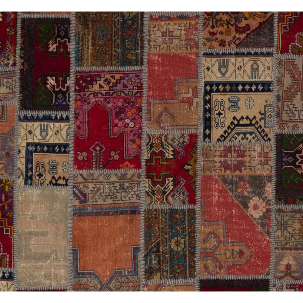 Handmade Patchwork Rug, Authentic Vintage Turkish Carpet
