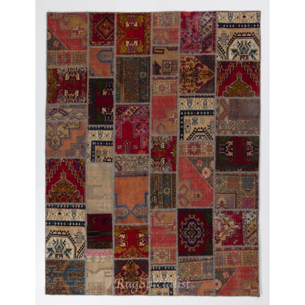 Handmade Patchwork Rug, Authentic Vintage Turkish Carpet