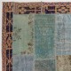Vintage Turquoise and Blue Patchwork Rug | Hand-Knotted Turkish Dark Border Pattern Carpet for Living Room and Bedroom