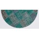 Round Handmade Turkish Patchwork Rug, Circular Vintage Re-Dyed Patchwork Carpet