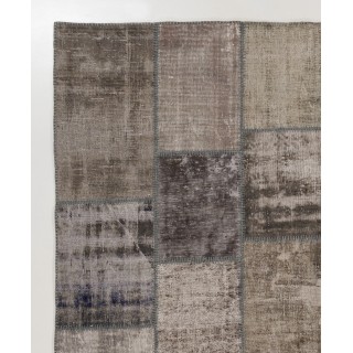 Distressed Vintage Gray Wool Patchwork Rug | Hand-Knotted Turkish Carpet for Living Room and Bedroom Distressed Vintage Gray Wool Patchwork Rug | Hand-Knotted Turkish Carpet for Living Room and Bedroom