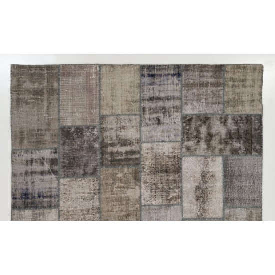 Modern Handmade Distressed Turkish Patchwork Rug, Decorative Living Room Carpet