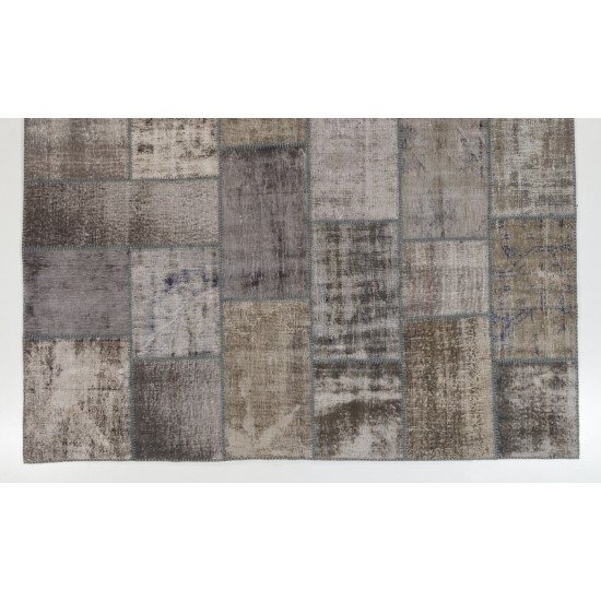 Modern Handmade Distressed Turkish Patchwork Rug, Decorative Living Room Carpet