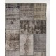 Distressed Vintage Gray Wool Patchwork Rug | Hand-Knotted Turkish Carpet for Living Room and Bedroom Distressed Vintage Gray Wool Patchwork Rug | Hand-Knotted Turkish Carpet for Living Room and Bedroom