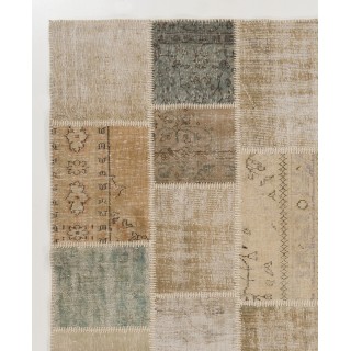 Vintage Muted Beige Patchwork Rug | Hand-Knotted Turkish Wool Carpet for Living Room, Dining Room and Bedroom Vintage Muted Beige Patchwork Rug | Hand-Knotted Turkish Wool Carpet for Living Room, Dining Room and Bedroom