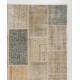 Vintage Muted Beige Patchwork Rug | Hand-Knotted Turkish Wool Carpet for Living Room, Dining Room and Bedroom Vintage Muted Beige Patchwork Rug | Hand-Knotted Turkish Wool Carpet for Living Room, Dining Room and Bedroom