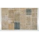 Modern Turkish Patchwork Rug in Muted Colors, Handmade Shabby Chic Wool Carpet