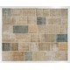 Modern Turkish Patchwork Rug in Muted Colors, Handmade Shabby Chic Wool Carpet