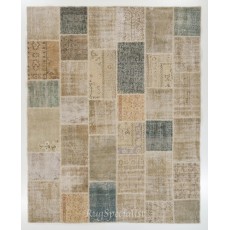 Modern Turkish Patchwork Rug in Muted Colors, Handmade Shabby Chic Wool Carpet