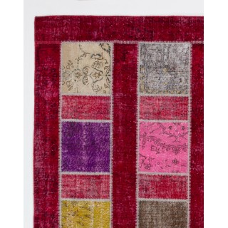 Colorful Handmade Patchwork Rug for Kitchen, Dining Room, Office & Living Room Decor | Red Ground Turkish Carpet Colorful Handmade Patchwork Rug for Kitchen, Dining Room, Office & Living Room Decor | Red Ground Turkish Carpet