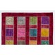 Colorful Handmade Patchwork Rug for Kitchen, Dining Room, Office & Living Room Decor, Red Ground Turkish Carpet 