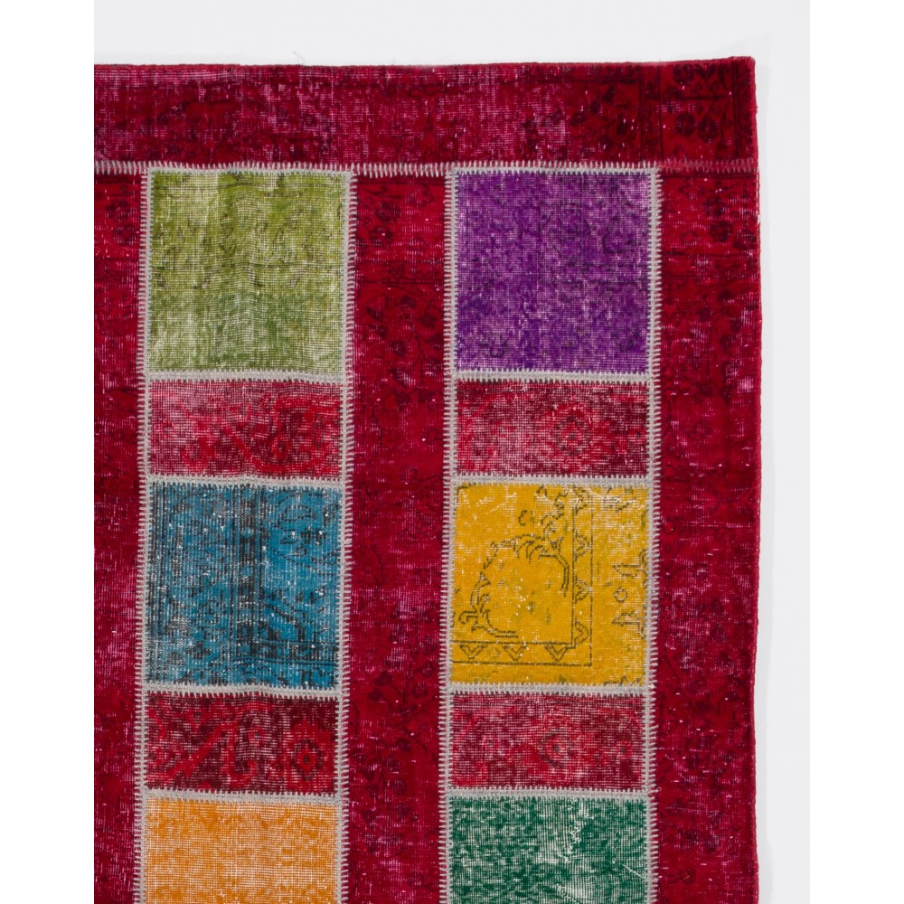 Colorful Handmade Patchwork Rug for Kitchen, Dining Room, Office & Living Room Decor | Red Ground Turkish Carpet Colorful Handmade Patchwork Rug for Kitchen, Dining Room, Office & Living Room Decor | Red Ground Turkish Carpet