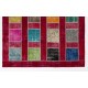 Colorful Handmade Patchwork Rug for Kitchen, Dining Room, Office & Living Room Decor, Red Ground Turkish Carpet 