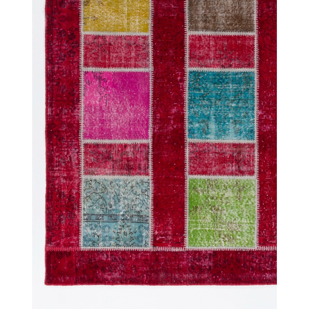 Colorful Handmade Patchwork Rug for Kitchen, Dining Room, Office & Living Room Decor | Red Ground Turkish Carpet Colorful Handmade Patchwork Rug for Kitchen, Dining Room, Office & Living Room Decor | Red Ground Turkish Carpet