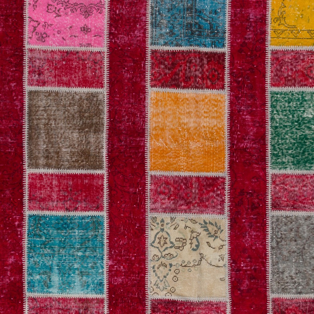 Colorful Handmade Patchwork Rug for Kitchen, Dining Room, Office & Living Room Decor | Red Ground Turkish Carpet Colorful Handmade Patchwork Rug for Kitchen, Dining Room, Office & Living Room Decor | Red Ground Turkish Carpet