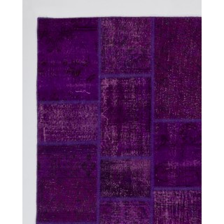 Vintage Purple Overdyed Patchwork Rug | Hand-Knotted Turkish Wool Carpet for Living Room, Dining Room and Bedroom Vintage Purple Overdyed Patchwork Rug | Hand-Knotted Turkish Wool Carpet for Living Room, Dining Room and Bedroom