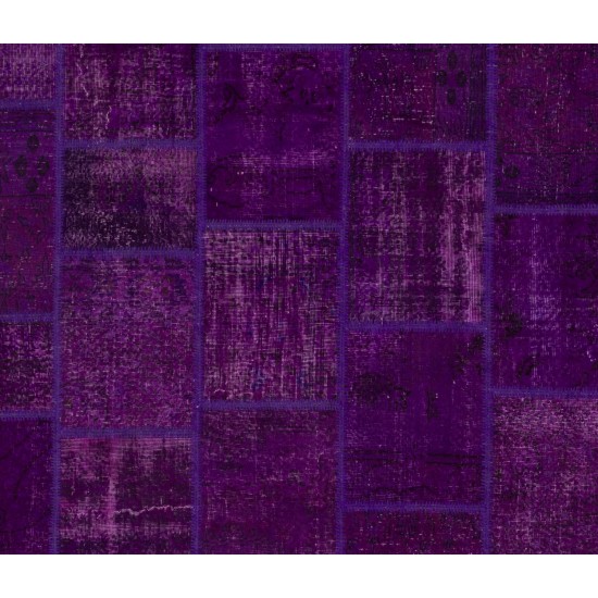 Purple Handmade Patchwork Rug, Contemporary Turkish Carpet, Woolen Floor Covering