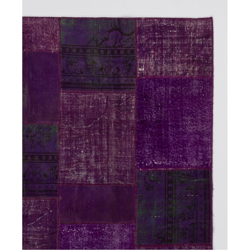 Handmade Purple Patchwork Rug | Modern Overdyed Turkish Wool Carpet for Living Room, Bedroom and Kitchen Handmade Purple Patchwork Rug | Modern Overdyed Turkish Wool Carpet for Living Room, Bedroom and Kitchen