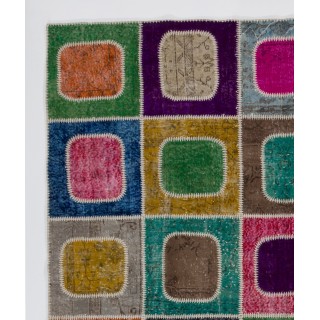 Bohemian Colorful Geometric Patchwork Rug | Hand-Knotted Turkish Wool Carpet for Modern Living Room Bohemian Colorful Geometric Patchwork Rug | Hand-Knotted Turkish Wool Carpet for Modern Living Room