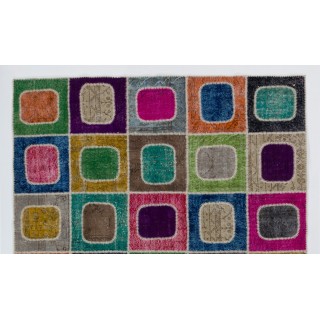 Bohemian Colorful Handmade Patchwork Rug for Kitchen, Dining Room, Office & Living Room Decor, Vintage Central Anatolian Wool Carpet Bohemian Colorful Handmade Patchwork Rug for Kitchen, Dining Room, Office & Living Room Decor, Vintage Central Anatolian Wool Carpet