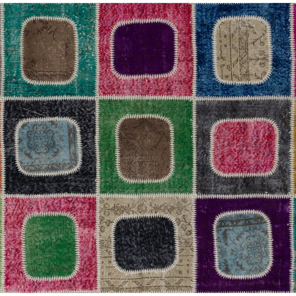 Bohemian Colorful Handmade Patchwork Rug for Kitchen, Dining Room, Office & Living Room Decor, Vintage Central Anatolian Wool Carpet